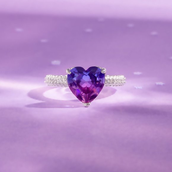 Pink & Purple Heart Gemstone Ring, 925 Sterling Silver Charmed Aroma - Picture 7 of 9